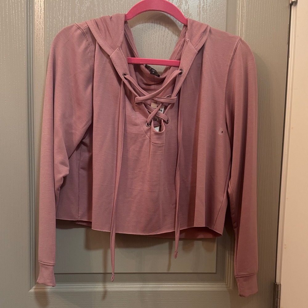 Express Mauve Lace-Up Cropped Hoodie
